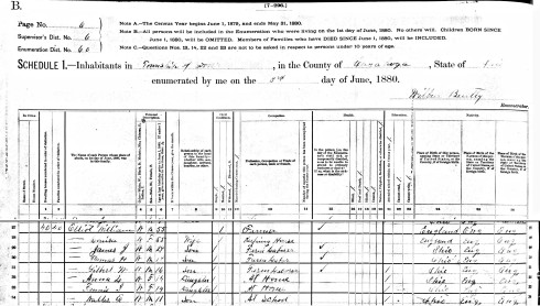 William Elliott and family in 1880 Federal Census Cuyahoga County, Ohio